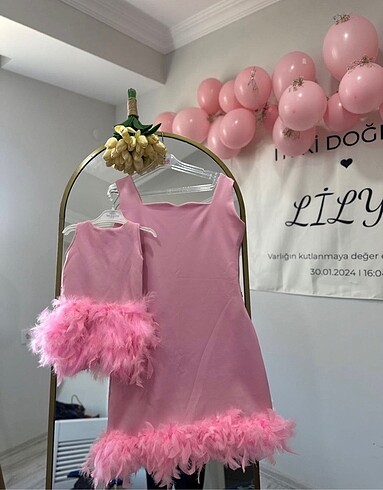 9-12 Ay Beden pembe Renk anne kız doğum günü parti elbisesi