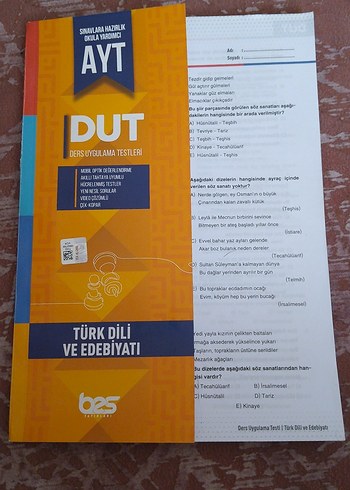 AYT DUT Türk Dili ve Edebiyatı Test Kitabı