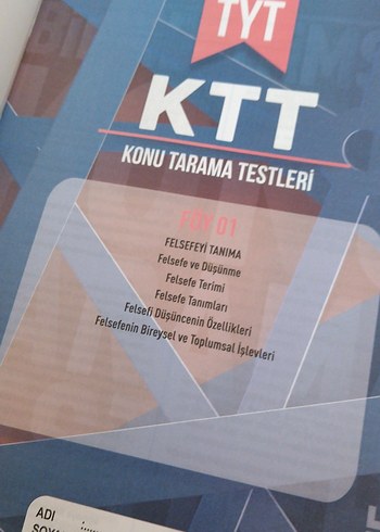 TYT Felsefe KTT Konu Tarama Testleri Kitabı