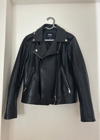 Mavi Siyah Biker Deri Ceket