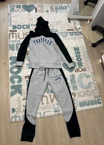s Beden gri Renk Trapstar Baskılı Gri Siyah Kapüşonlu Sweatshirt