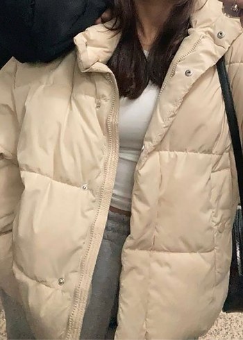 Bej Kadın Puff Mont Yüksek Yaka - Görsel 2