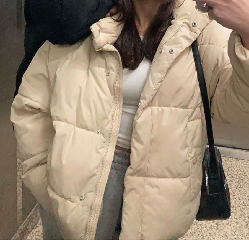 Bej Kadın Puff Mont Yüksek Yaka - Görsel 2