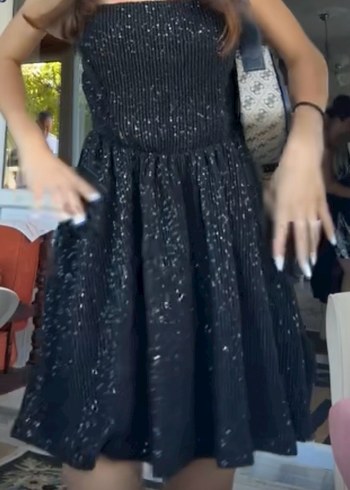 siyah taşlı elbise - Görsel 3