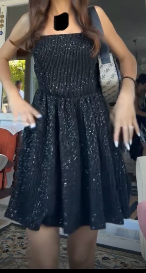 siyah taşlı elbise - Görsel 3