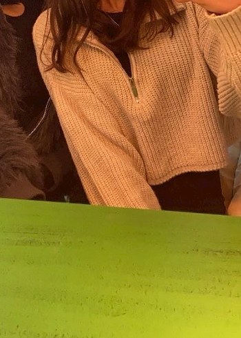 Bej Yarım Fermuarlı Örgü Kadın Kazak - Görsel 3