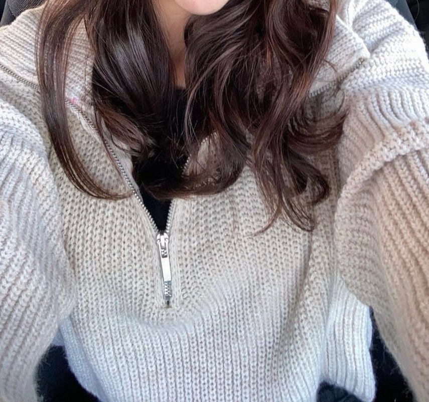 Bej Yarım Fermuarlı Örgü Kadın Kazak - Görsel 2