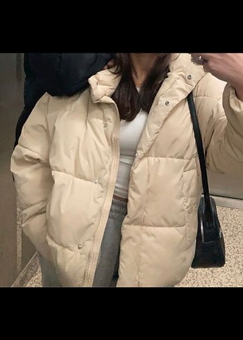 Beyaz Şişme Midi Kadın Kışlık Mont - Görsel 2