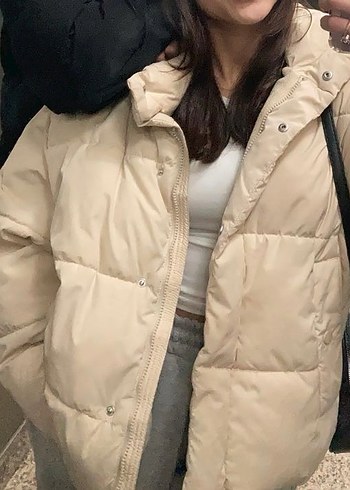 Beyaz Şişme Midi Kadın Kışlık Mont - Görsel 4