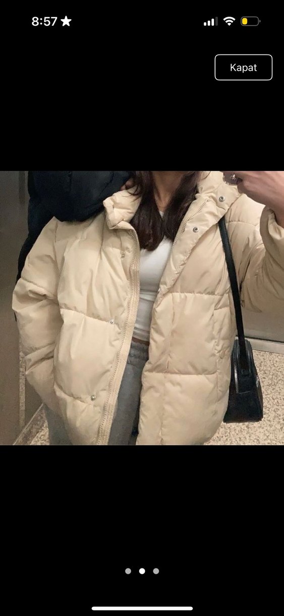 Beyaz Şişme Midi Kadın Kışlık Mont - Görsel 2