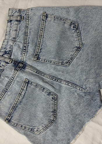 Kadın Gri Mavi Salaş Mini Denim Şort - Görsel 3