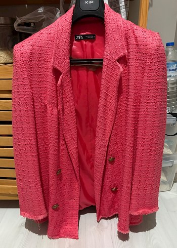 Zara Canli Fusya Zigzakli Blazer Ceket
