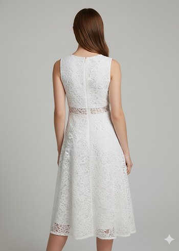 Beyaz Dantel Midi Kokteyl Elbisesi - Görsel 2