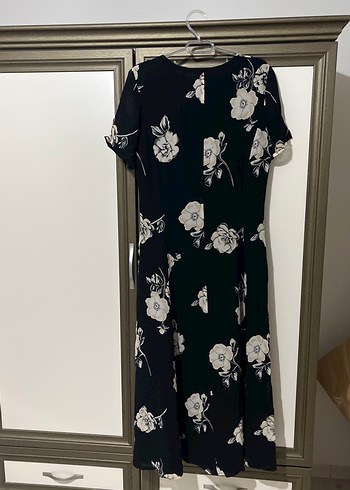 Düğmeli Vintage Siyah Çiçekli Uzun Elbise - Görsel 4