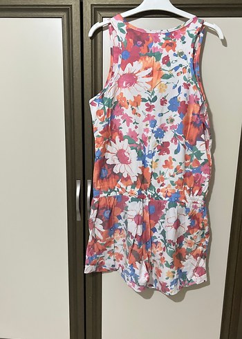 Renkli Çiçek Desenli Kolsuz Mini Tulum - Görsel 4