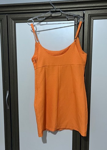 Parlak Turuncu İnce Askılı Mini Elbise - Görsel 4