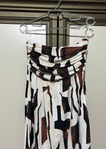 Kahverengi Drapeli Straplez Uzun Elbise - Görsel 2