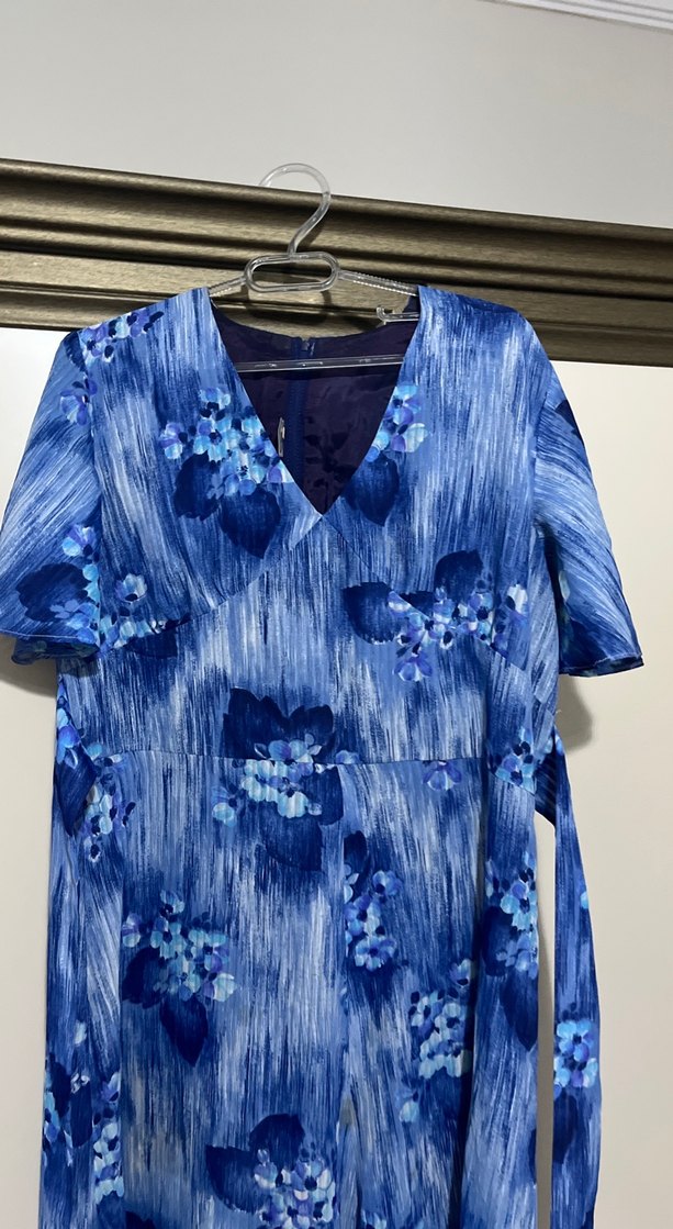 Mavi Batik Desenli Uzun Elbise - Görsel 2