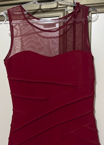 Bordo Mini  Pilili Kadın Elbise - Görsel 2