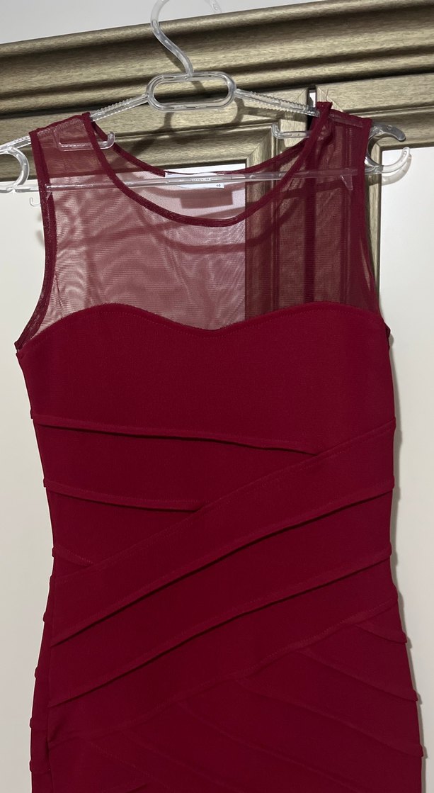 Bordo Mini  Pilili Kadın Elbise - Görsel 2