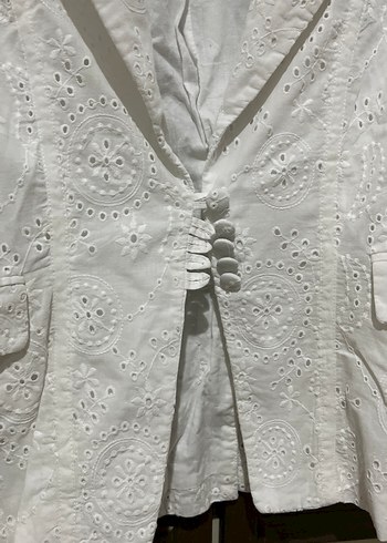 Düğmeli Beyaz Kadın Blazer Ceket - Görsel 2