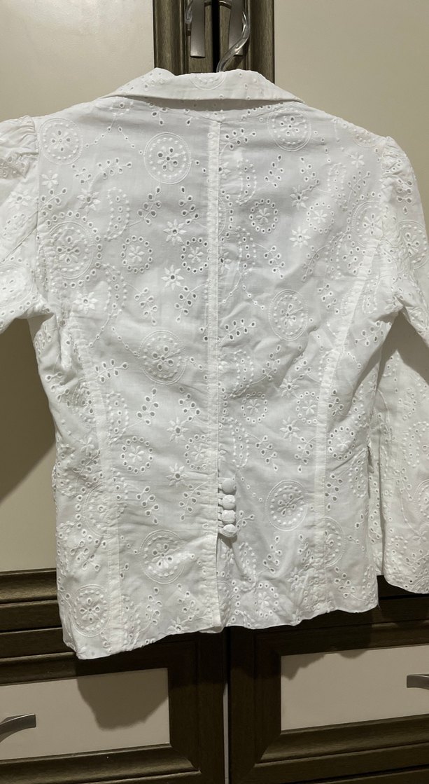 Düğmeli Beyaz Kadın Blazer Ceket - Görsel 4