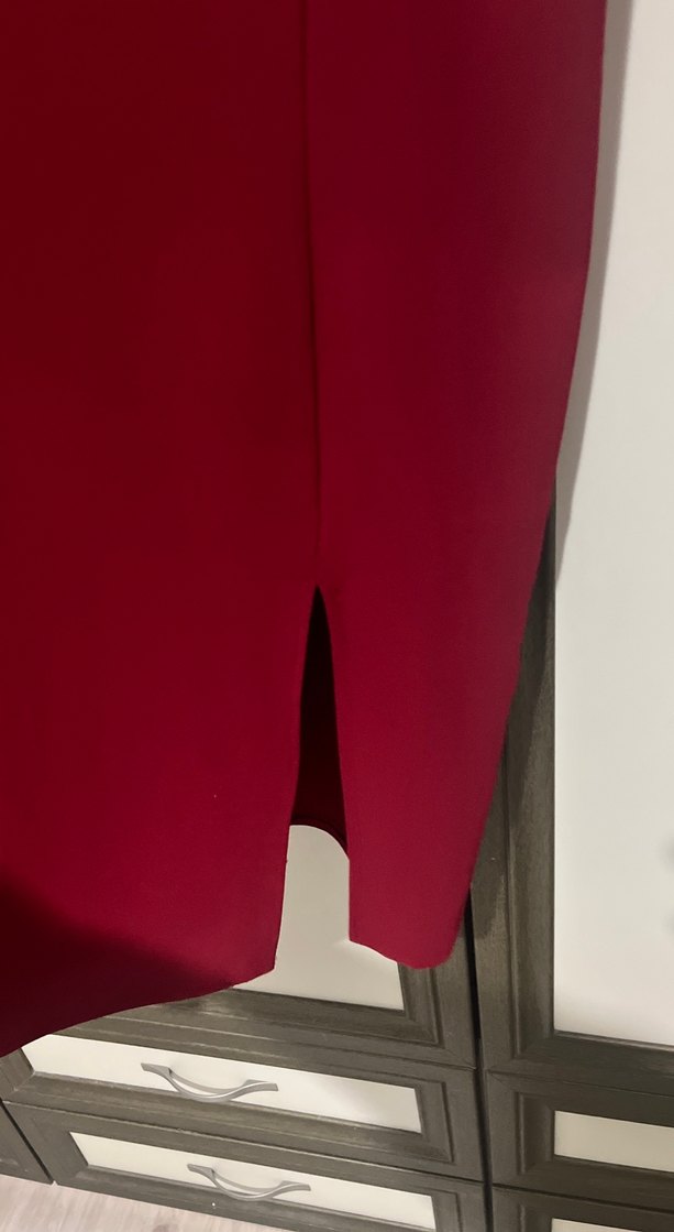 Bordo V Yaka diz üstü Abiye Elbise - Görsel 2