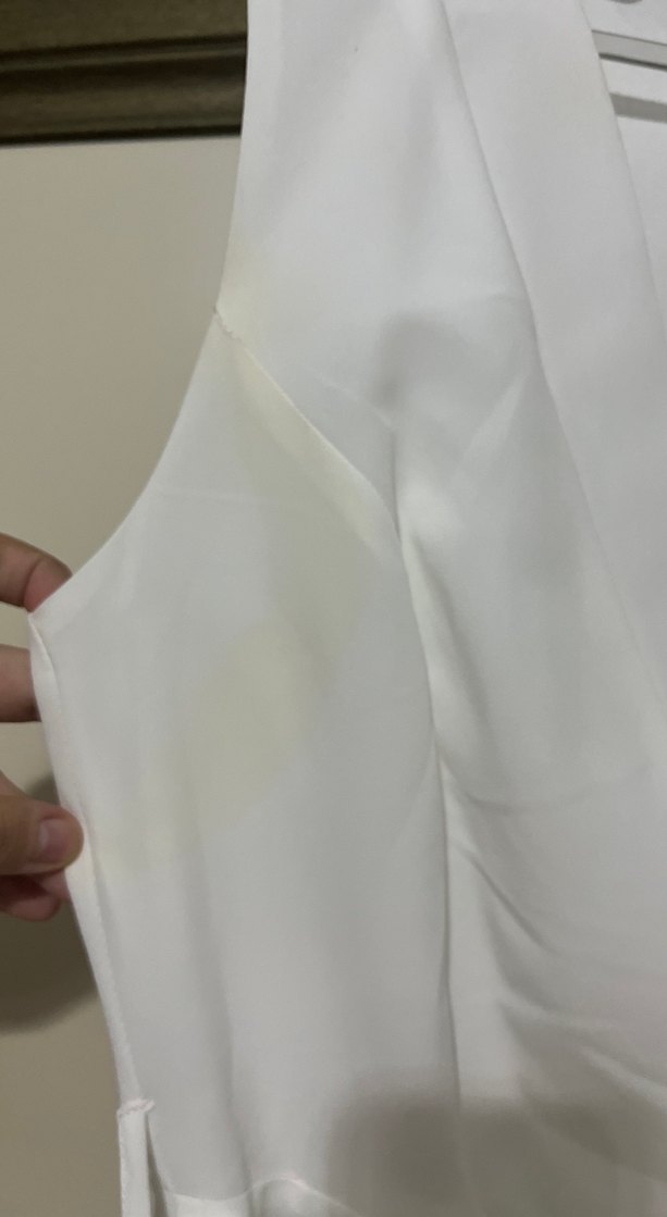 Beyaz V Yakalı Drapeli Midi Elbise - Görsel 4