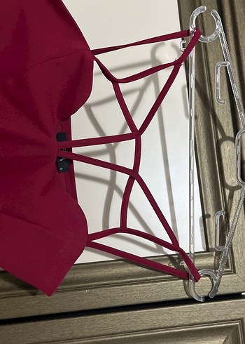 Bordo Drapeli Mini Elbise - Görsel 2