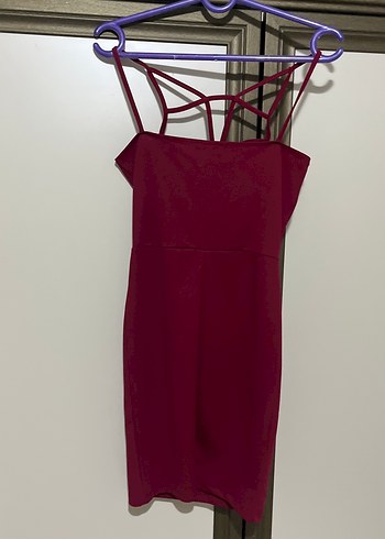 Bordo Drapeli Mini Elbise - Görsel 3
