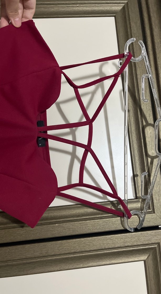 Bordo Drapeli Mini Elbise - Görsel 2