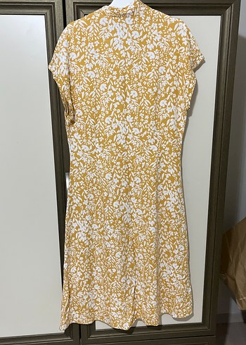 Sarı V Yaka Midi Salaş Elbise - Görsel 3