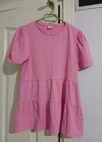 Kız Çocuk Pembe Keten Kısa Kollu Tişört