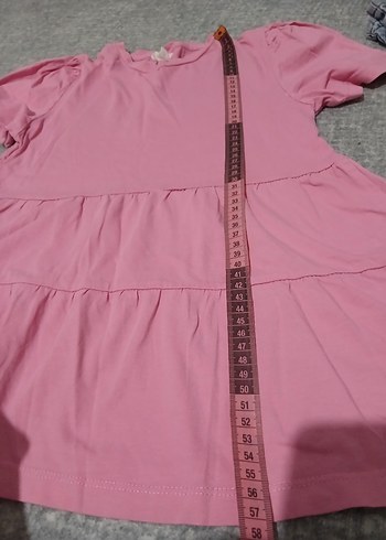 11-12 Yaş Beden Kız Çocuk Pembe Keten Kısa Kollu Tişört