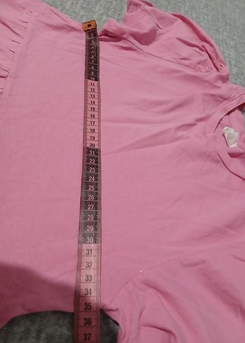 11-12 Yaş Beden pembe Renk Kız Çocuk Pembe Keten Kısa Kollu Tişört