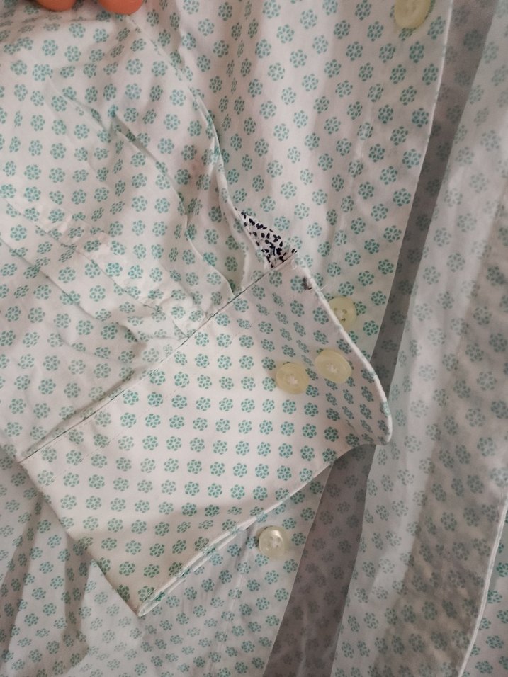 Su yeşili ve lacivert desenli Erkek Keten Gömlek - Görsel 3