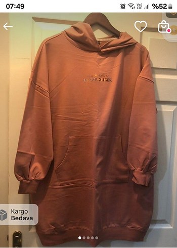 Kadın Kahverengi Kapüşonlu Uzun Sweatshirt