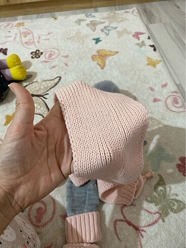 6-12 Ay, 18 cm Beden pembe Renk Kitti çocuk bere atkı eldiven takımı