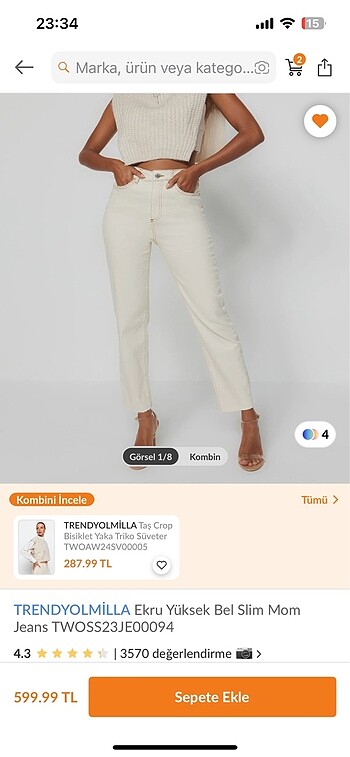Trendyomilla ekru mom jean