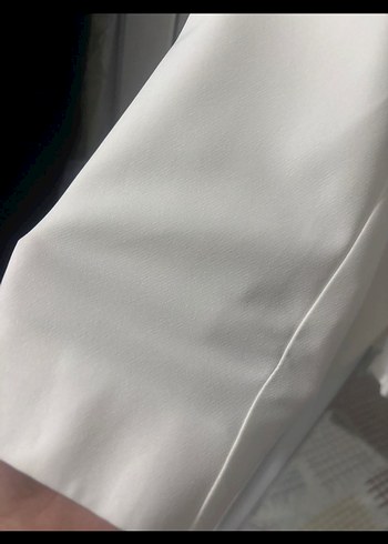 m Beden Beyaz Düğmeli Uzun Kadın Blazer Ceket