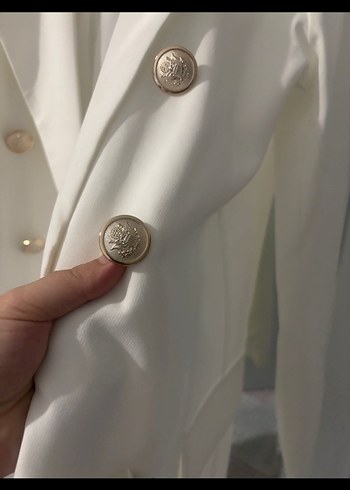 m Beden beyaz Renk Beyaz Düğmeli Uzun Kadın Blazer Ceket
