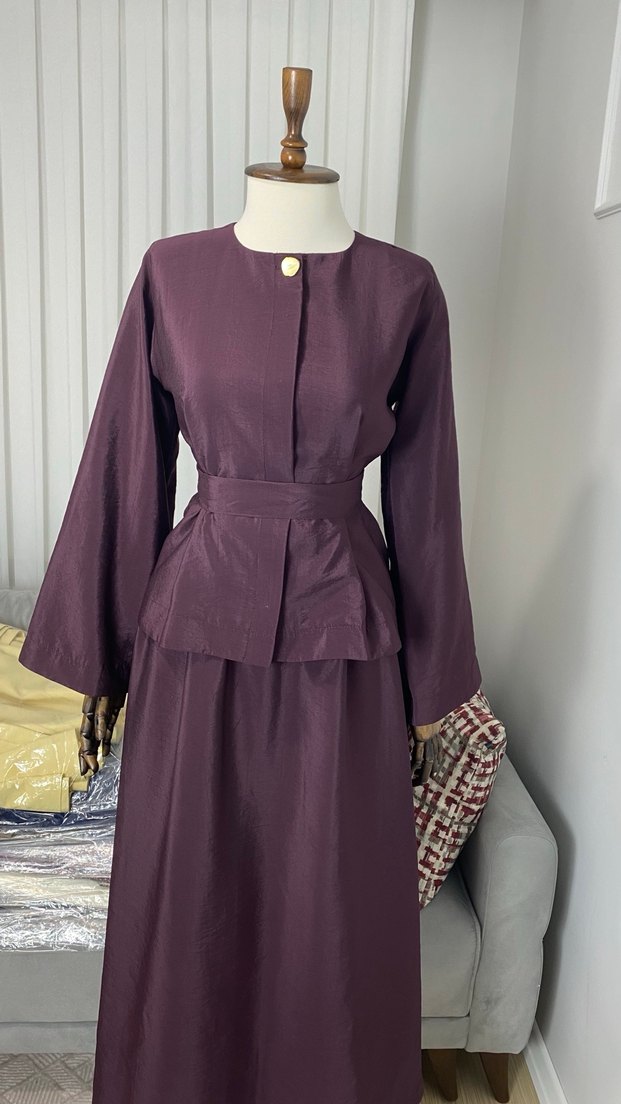 Uzun Kollu Mor İş Kadınları etek takım - Görsel 2