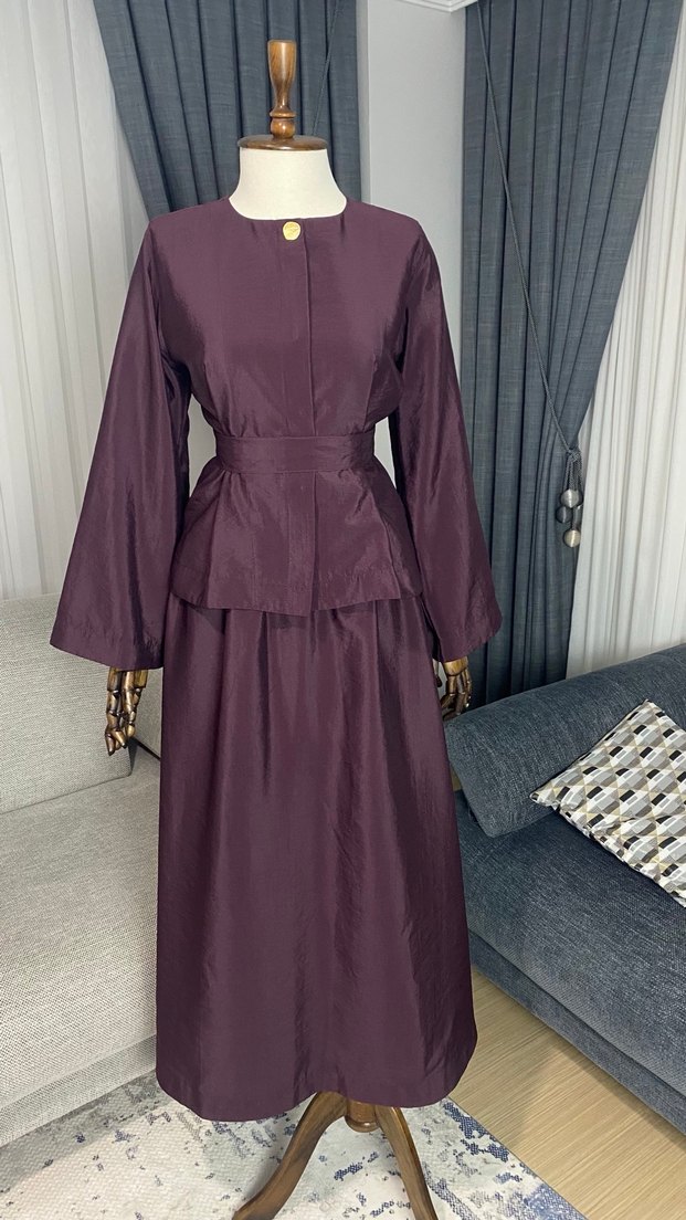 Uzun Kollu Mor İş Kadınları etek takım - Görsel 3