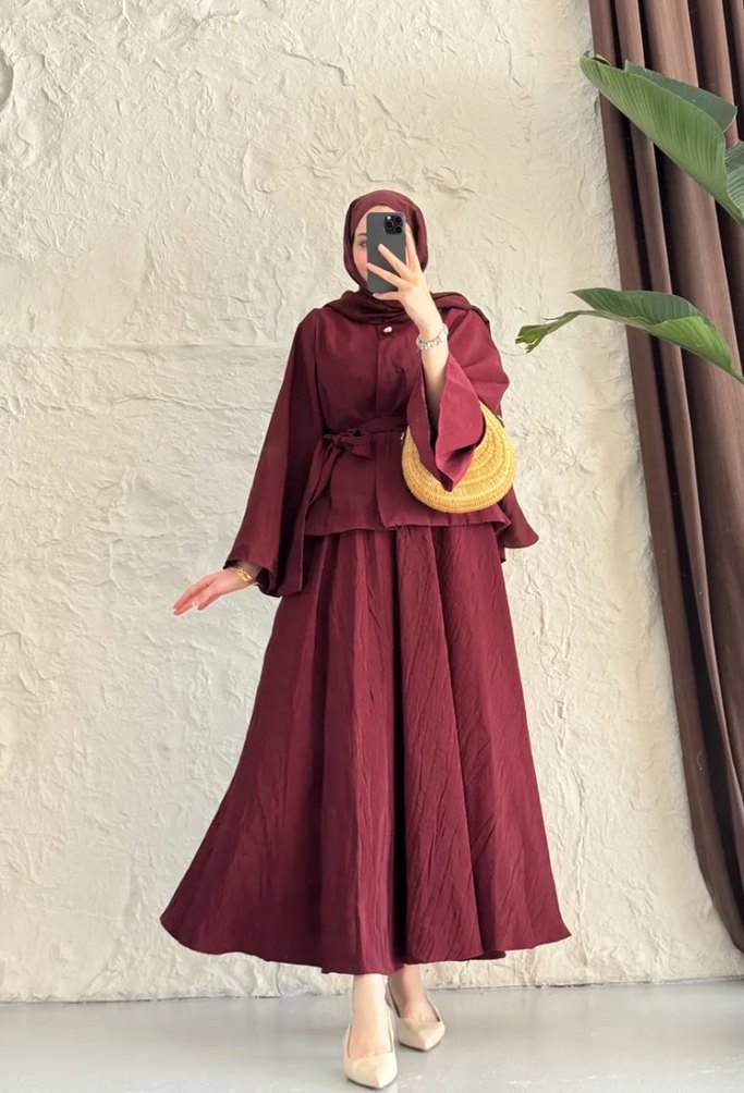 Bordo Bohem Salaş Etek Takım - Görsel 3