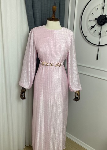 Pudra Renkli saten Uzun Abiye Elbise - Görsel 3