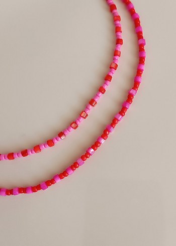 Pembe Kırmızı Boncuklu Kadın Kolye - Görsel 3