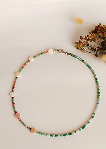 Renkli Kristal ve sedef Boncuklu Bohem Midi Kolye - Görsel 2