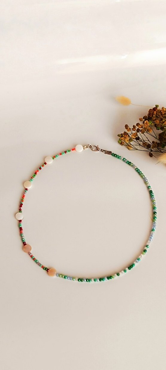 Renkli Kristal ve sedef Boncuklu Bohem Midi Kolye - Görsel 2