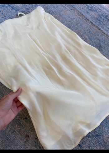 Zara sarı V Yaka Dantel Detaylı Midi Elbise - Görsel 4