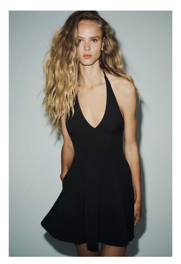 Zara V Yaka Askılı Midi Elbise - Görsel 4